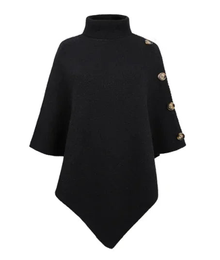 Poncho Met Knopen Op De Schouders – Zachte Gebreide Cape Met Col
