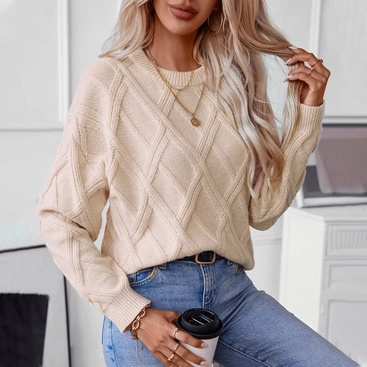 Beige Allure Warme Knit Cable Sweater van Hoge Kwaliteit - Gebreide Trui