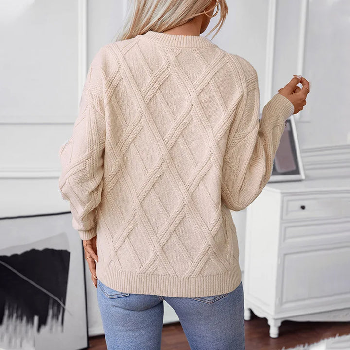 Beige Allure Warme Knit Cable Sweater van Hoge Kwaliteit - Gebreide Trui
