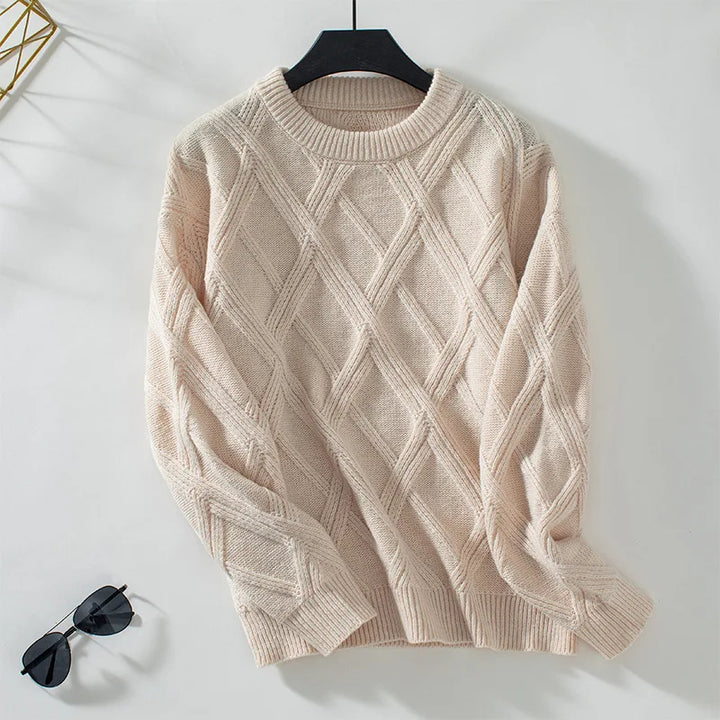 Beige Allure Warme Knit Cable Sweater van Hoge Kwaliteit - Gebreide Trui