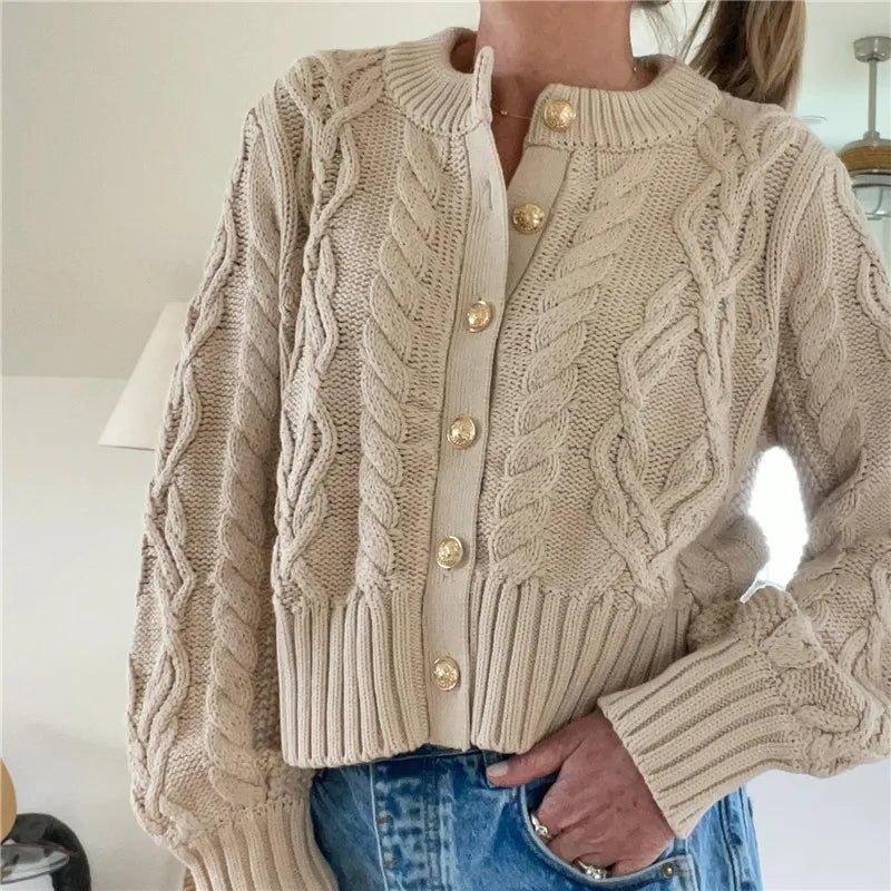 Snuggle Season Gezellig Kabelgebreid Cardigan Met Knopen - Warme Herfst Wintertrui