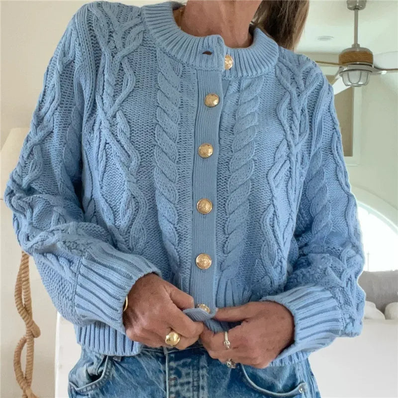 Snuggle Season Gezellig Kabelgebreid Cardigan Met Knopen - Warme Herfst Wintertrui