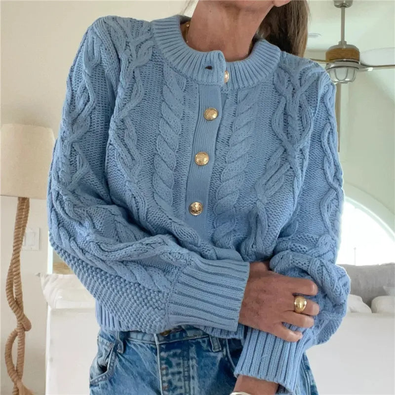 Snuggle Season Gezellig Kabelgebreid Cardigan Met Knopen - Warme Herfst Wintertrui
