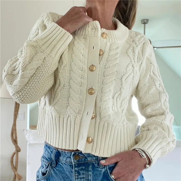 Snuggle Season Gezellig Kabelgebreid Cardigan Met Knopen - Warme Herfst Wintertrui
