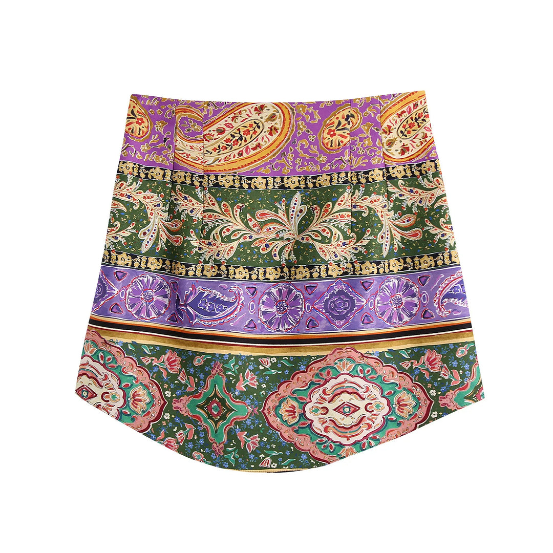 Boho Floral Satin Blouse & Mini Skirt Co ord Set