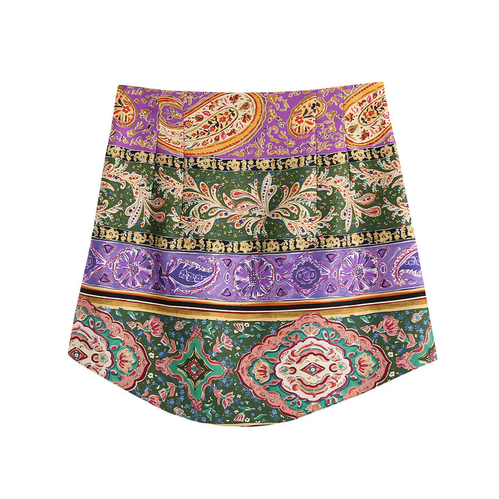 Boho Floral Satin Blouse & Mini Skirt Co ord Set