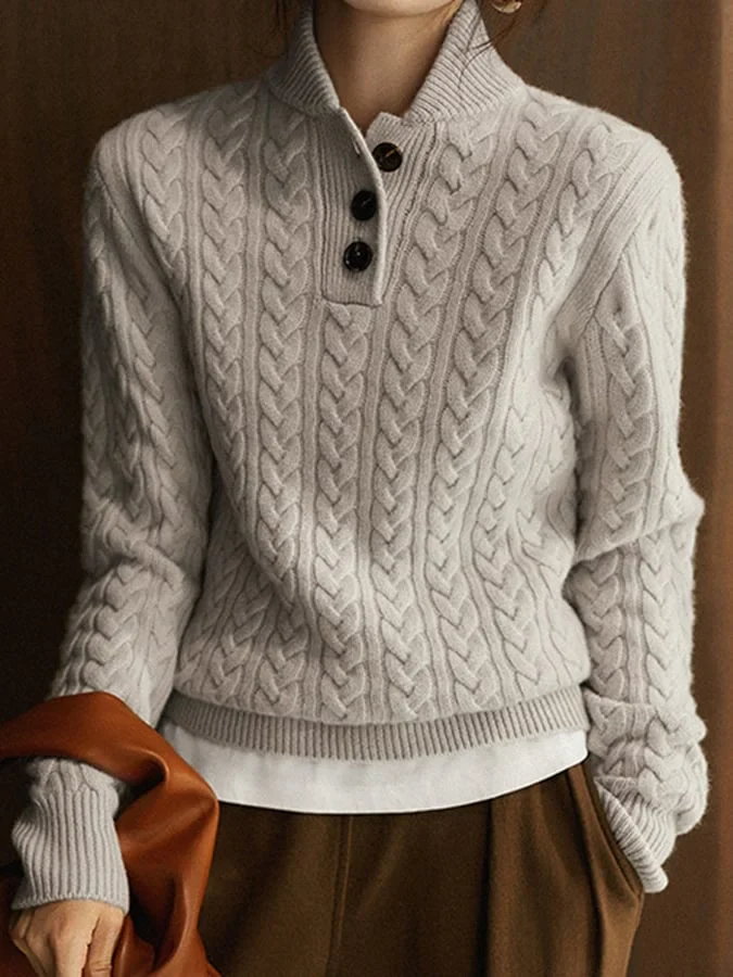 Autumn Glow Kabelgebreide Coltrui Met Knoopdetail - Comfortabele Sweater