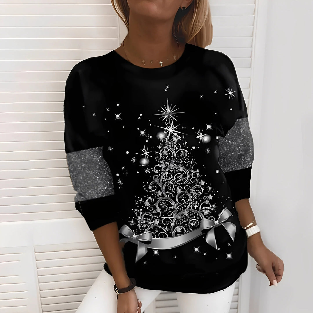 Festive Christmas Trui Met Glitters - Stijlvolle Boomontwerp Sweater