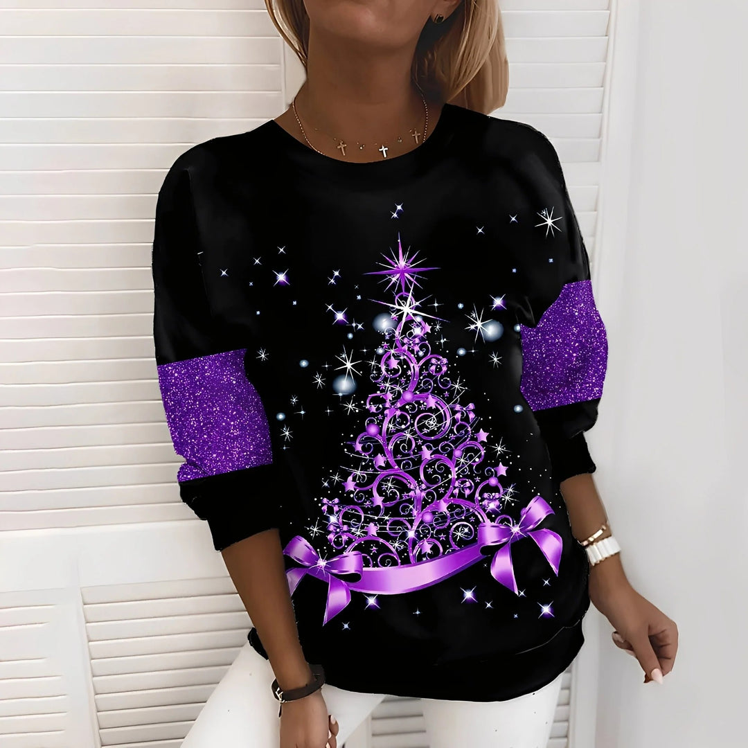Festive Christmas Trui Met Glitters - Stijlvolle Boomontwerp Sweater