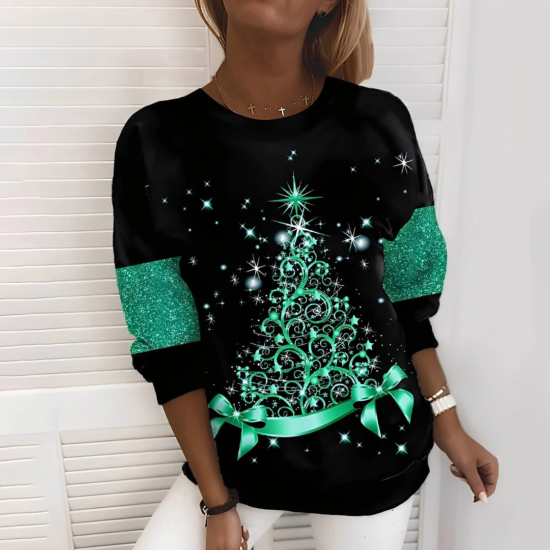 Festive Christmas Trui Met Glitters - Stijlvolle Boomontwerp Sweater
