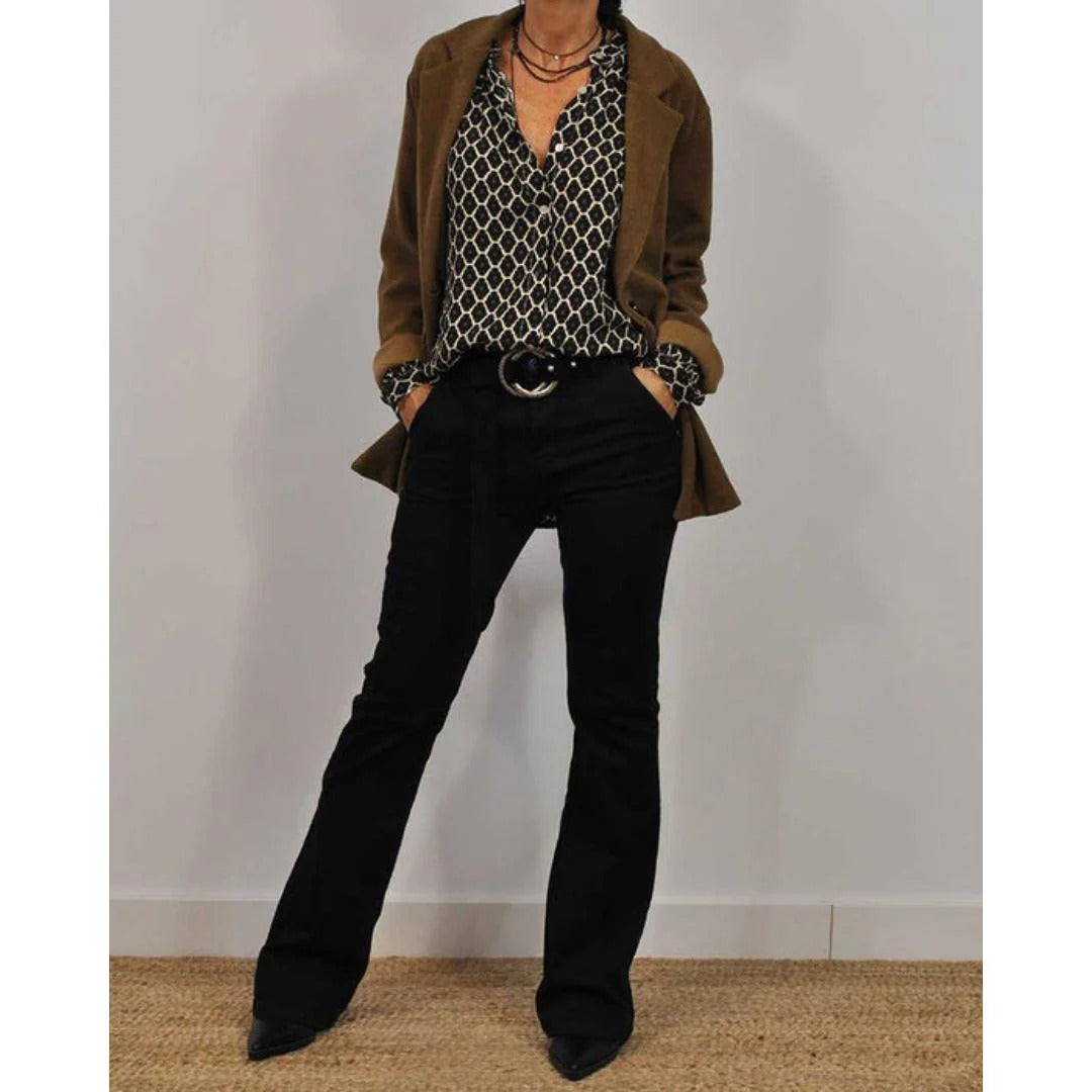 Goddess Glow Boho Print Blouse Met V Hals - Knopen En Soepel Vallende Lange Mouwen