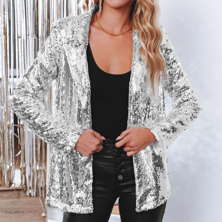 Disco Dream Glanzende Blazer Met Pailletten – Getailleerd Model Volledig Gevoerd Open Voorkant