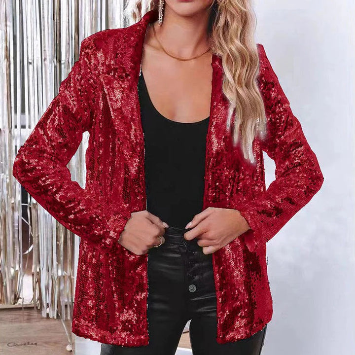 Disco Dream Glanzende Blazer Met Pailletten – Getailleerd Model Volledig Gevoerd Open Voorkant