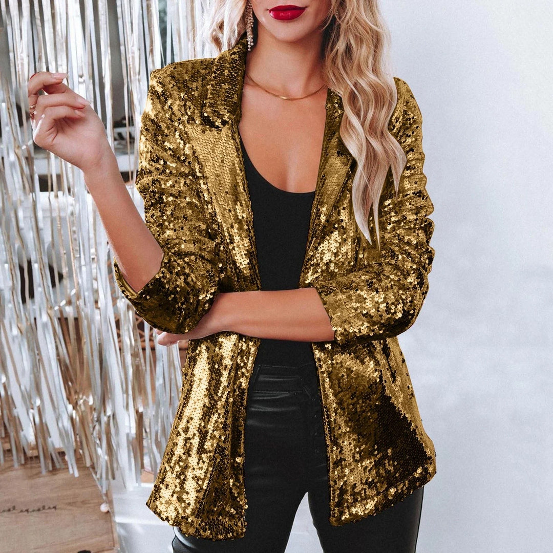 Disco Dream Glanzende Blazer Met Pailletten – Getailleerd Model Volledig Gevoerd Open Voorkant